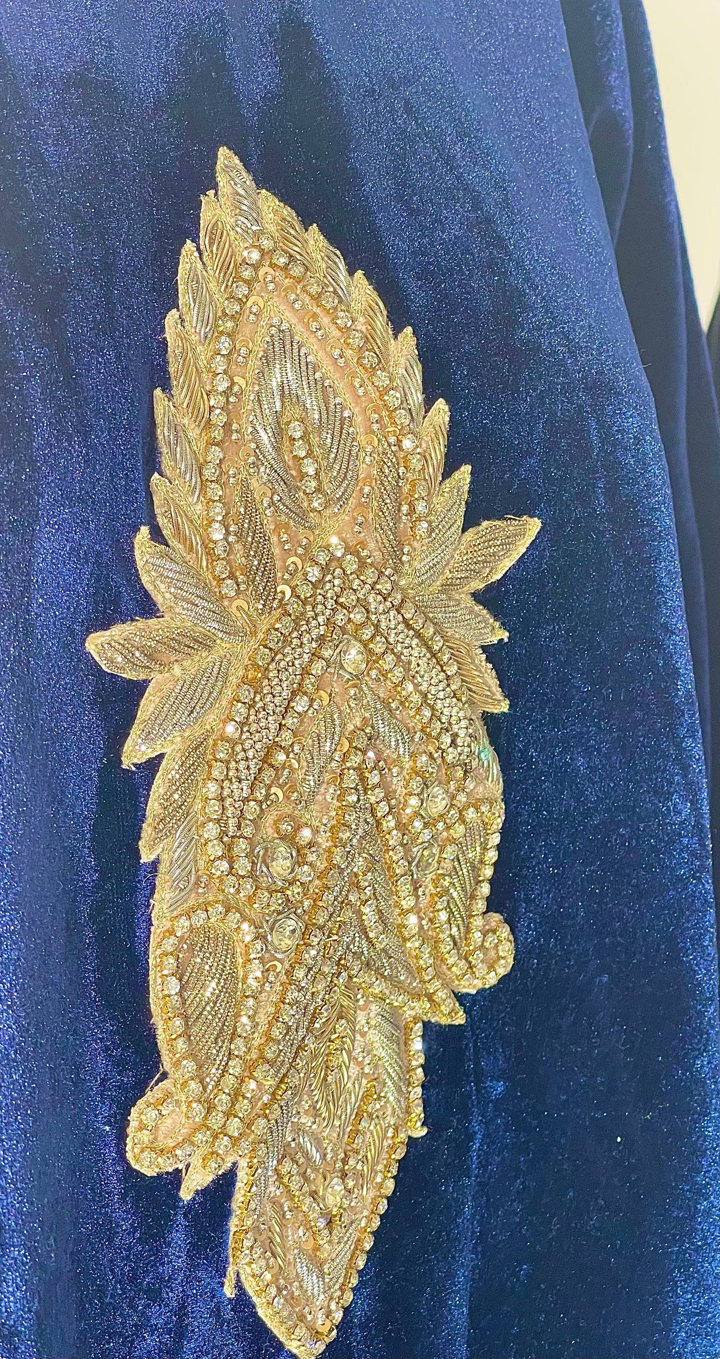 Blue velvet cape and trouser set