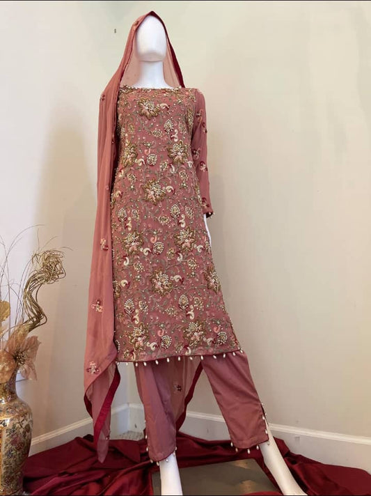 Tea Pink Heavy Embroidered